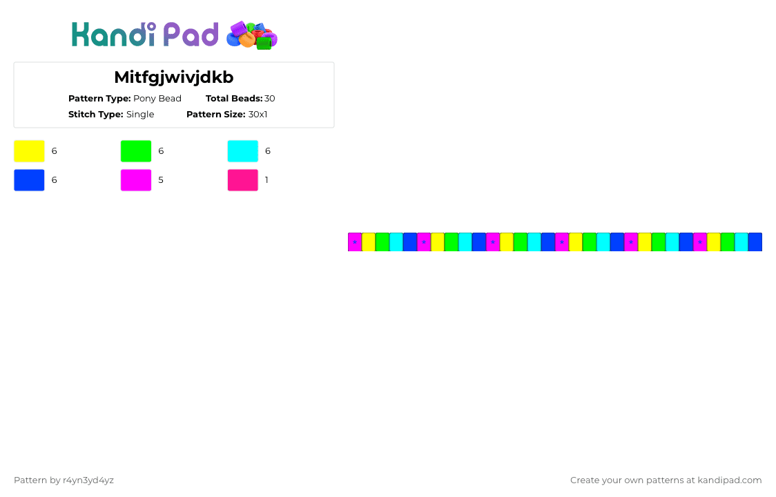 Neon pink rainbow star single - Pony Bead Pattern by r4yn3yd4yz on Kandi Pad - yellow,light blue,colorful