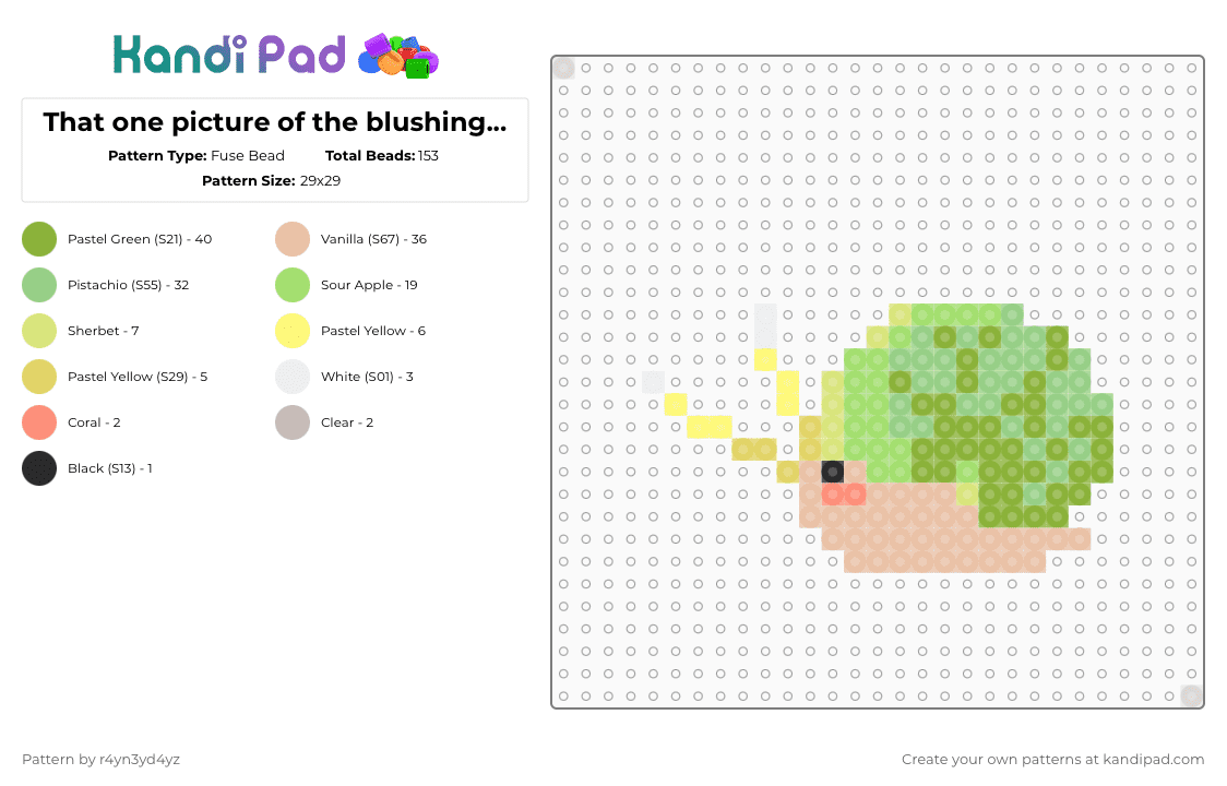 That one picture of the blushing snail - Fuse Bead Pattern by r4yn3yd4yz on Kandi Pad - beige,green,teal