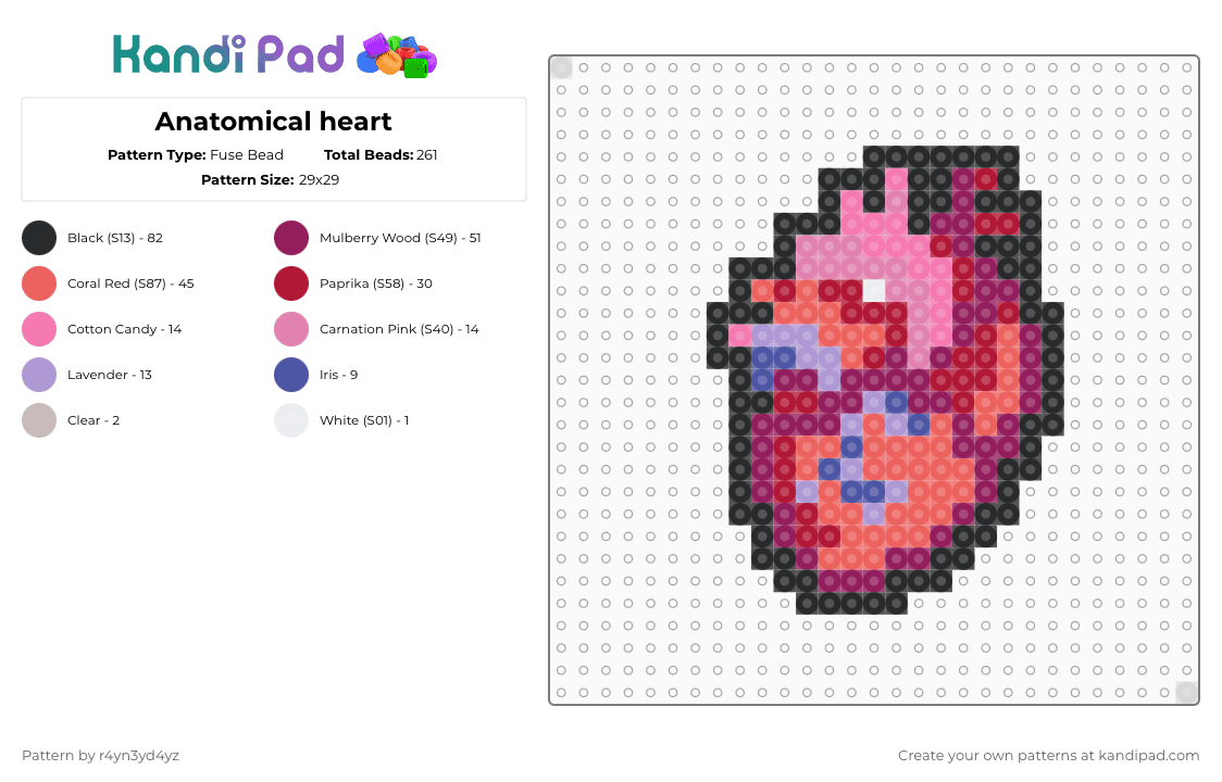 Anatomical heart - Fuse Bead Pattern by r4yn3yd4yz on Kandi Pad - pink,red