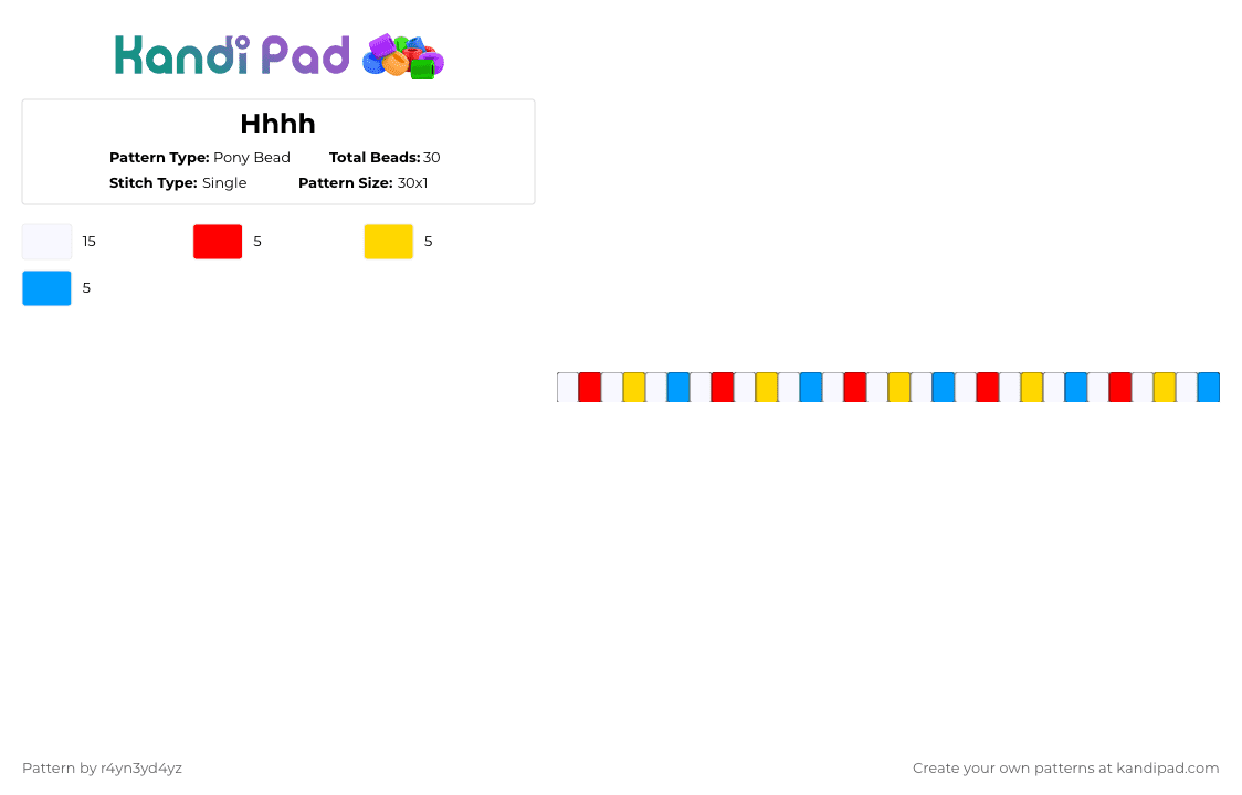 Primary color and white single - Pony Bead Pattern by r4yn3yd4yz on Kandi Pad - red,yellow,light blue,clowncore,single,white,primary color