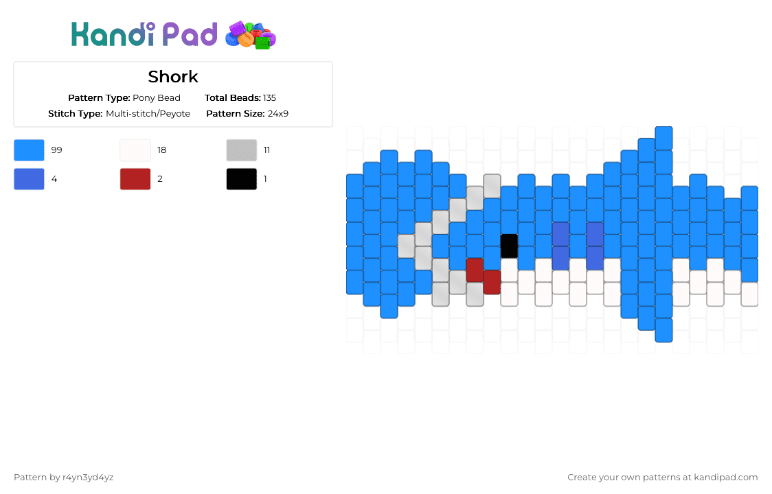 Shark peytote cuff - Pony Bead Pattern by r4yn3yd4yz on Kandi Pad - light blue,shark,blue,white,animal,cute,sea creature,peytote,cuff