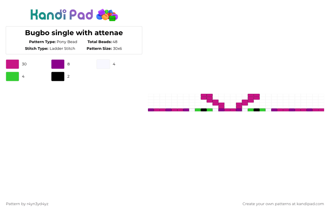 Bugbo single with attenae - Pony Bead Pattern by r4yn3yd4yz on Kandi Pad - pink,bugbo,single,bug,magenta,green