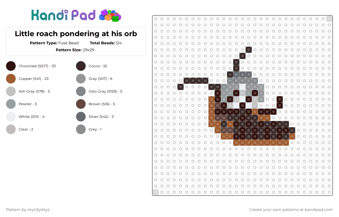 Little roach pondering at his orb - Fuse Bead Pattern by r4yn3yd4yz on Kandi Pad - brown
