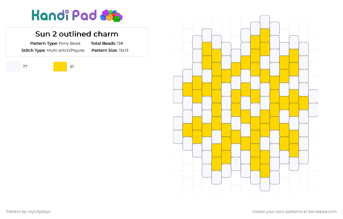 Yellow outlined Sun charm 2 - Pony Bead Pattern by r4yn3yd4yz on Kandi Pad - white,yellow,whimsical,nature,twee