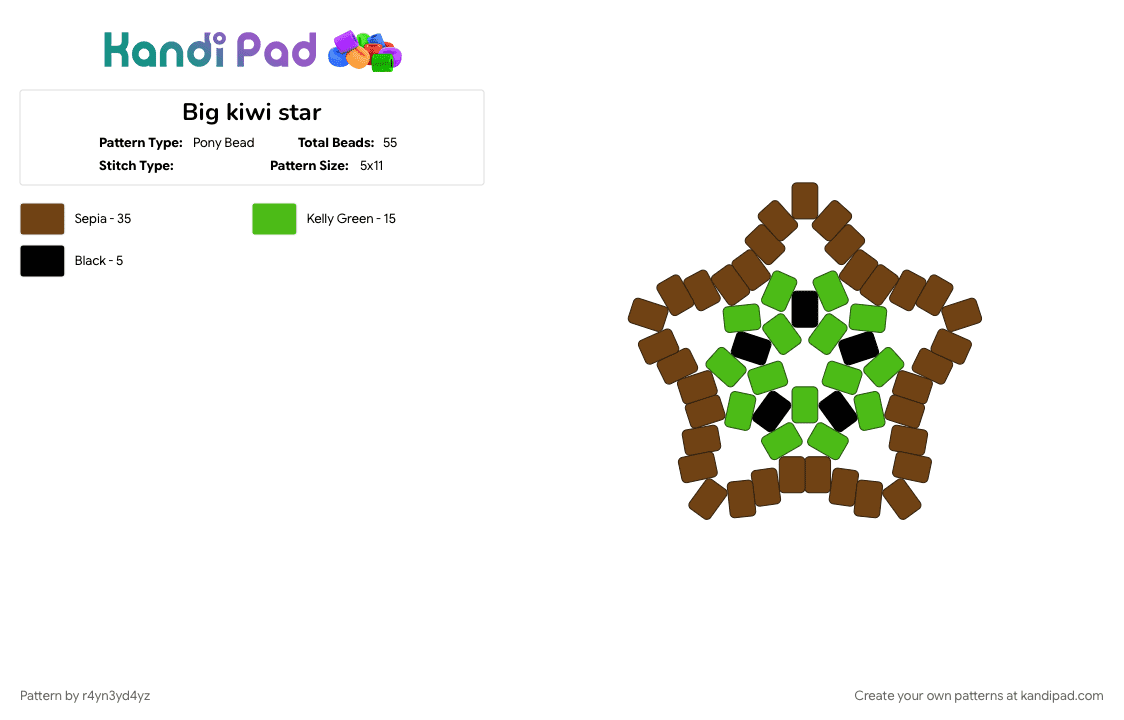 Big kiwi star - Pony Bead Pattern by r4yn3yd4yz on Kandi Pad - brown, food, fruit, green, nature, sweet