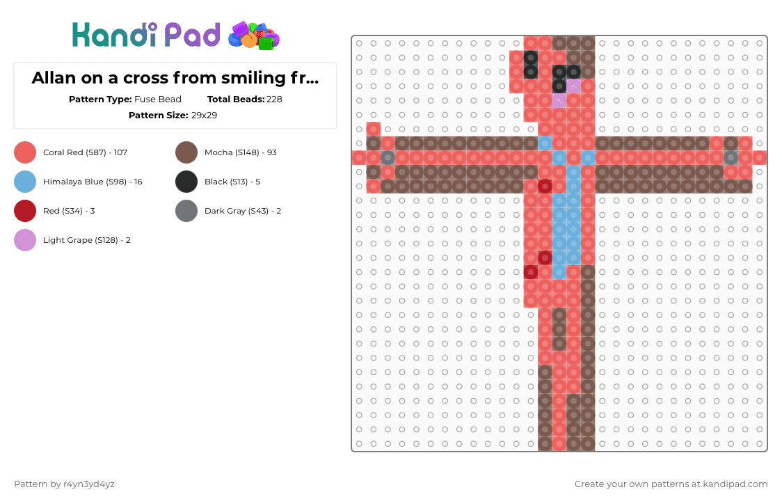Allan on a cross from smiling friends - Fuse Bead Pattern by r4yn3yd4yz on Kandi Pad - red,tan