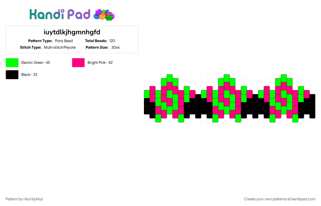 scene spiral star cuff - Pony Bead Pattern by r4yn3yd4yz on Kandi Pad - black, green, pink, scenecore, swirl