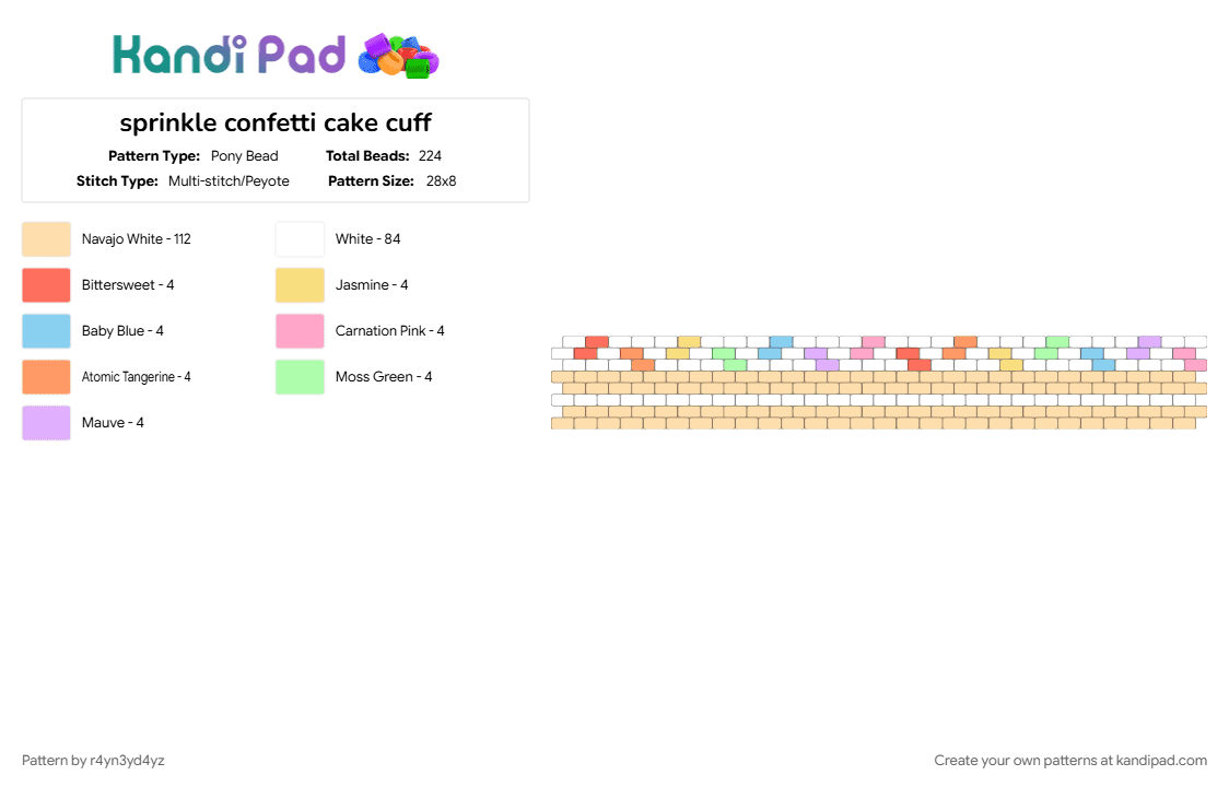 sprinkle confetti cake cuff - Pony Bead Pattern by r4yn3yd4yz on Kandi Pad - beige, colorful, cute, food, pastel, rainbow, sweet