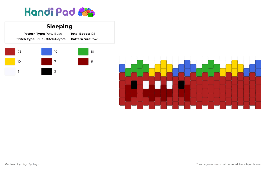 Red Dino cuff with yellow,green and blue spikes - Pony Bead Pattern by r4yn3yd4yz on Kandi Pad - red