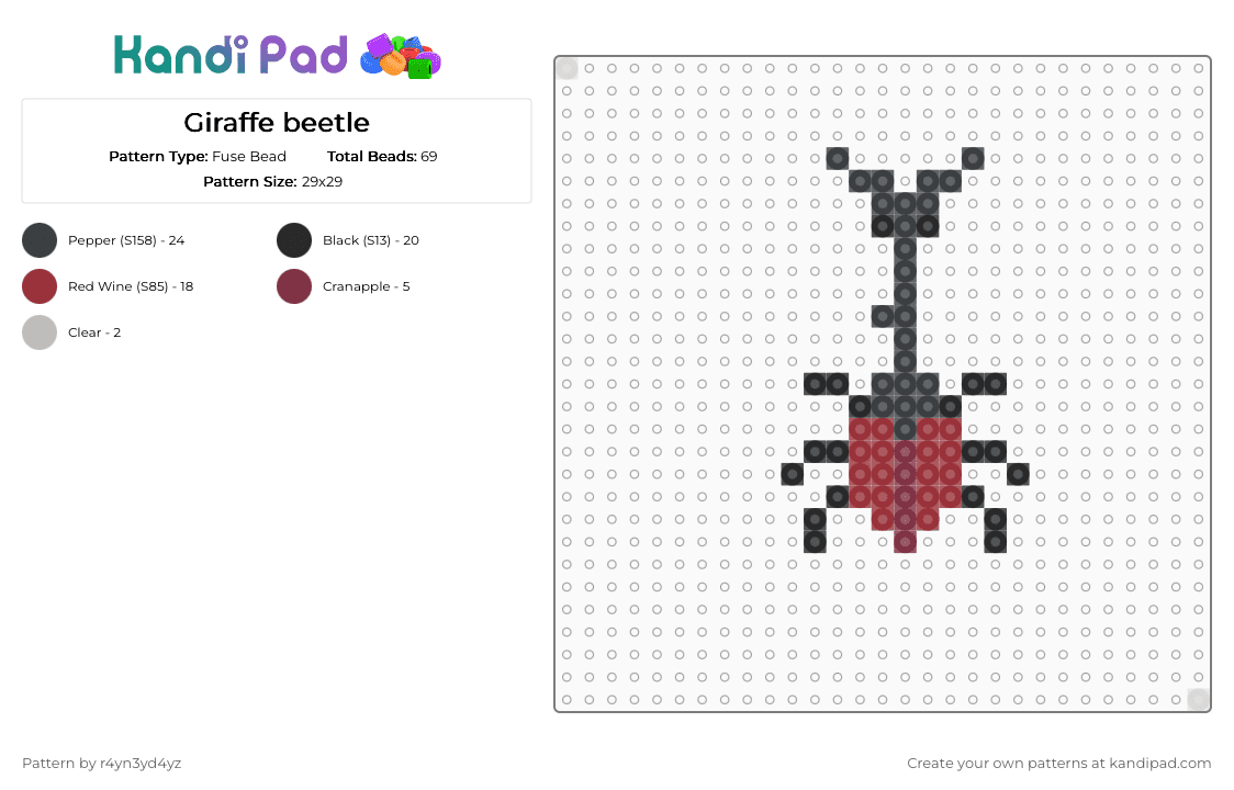 Giraffe beetle - Fuse Bead Pattern by r4yn3yd4yz on Kandi Pad - black,red,beetle,bug,nature,animals