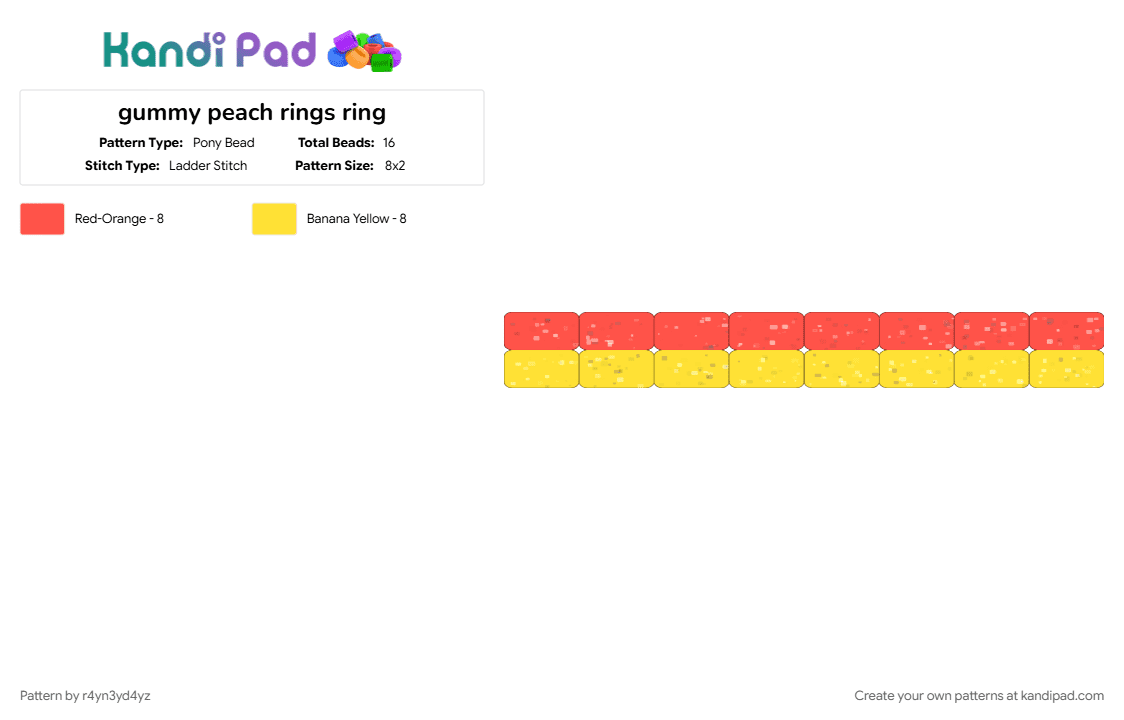 gummy peach rings ring - Pony Bead Pattern by r4yn3yd4yz on Kandi Pad - candy, food, red, sweet, tasty, yellow, yummy
