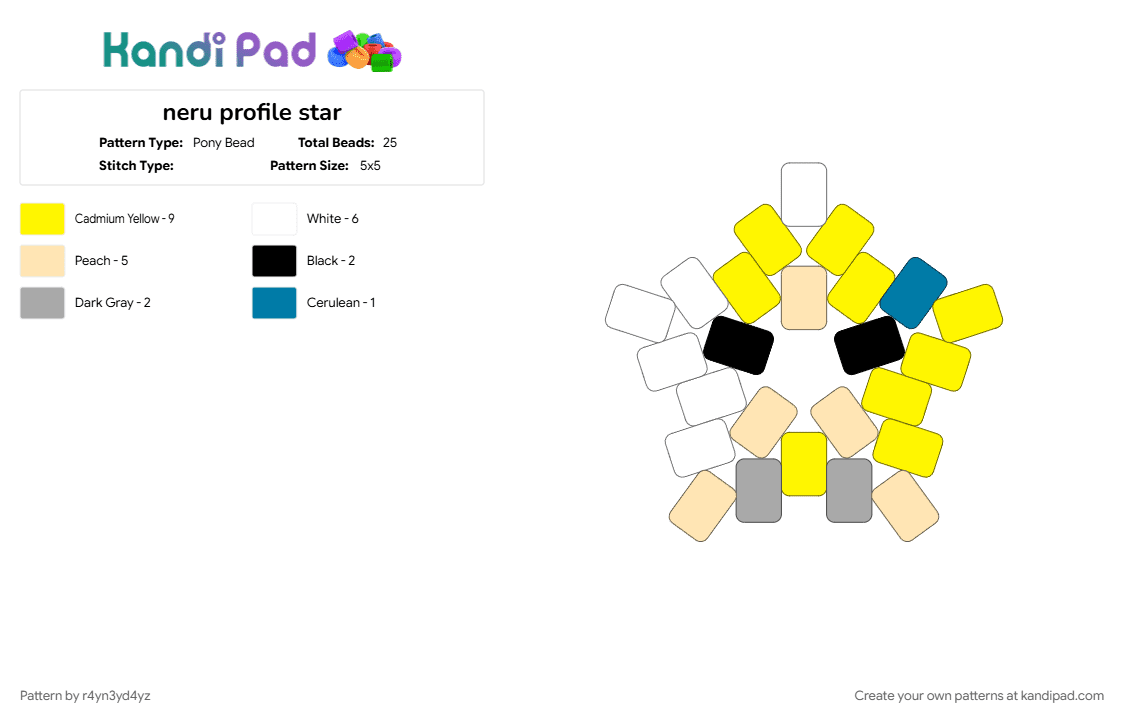 neru profile star - Pony Bead Pattern by r4yn3yd4yz on Kandi Pad - akita neru, beige, music, song, vocaloid, yelllow, yellow