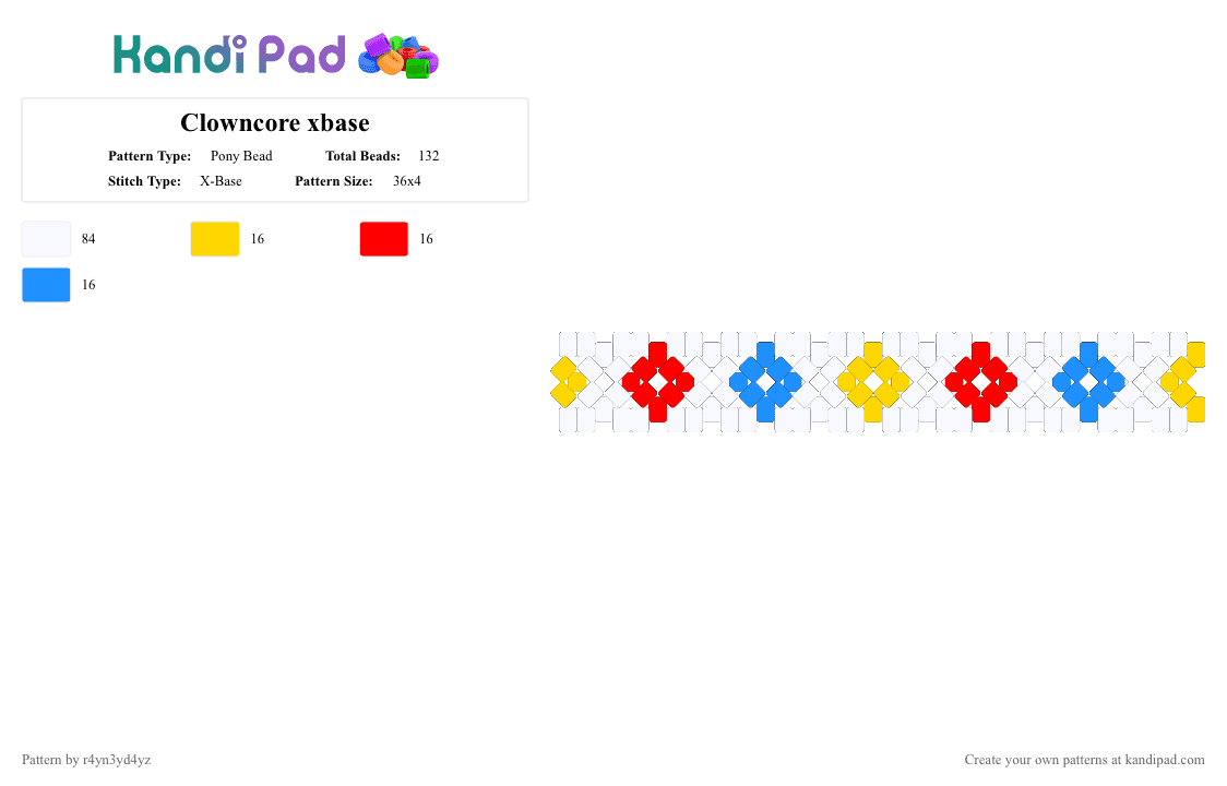 Clowncore xbase - Pony Bead Pattern by r4yn3yd4yz on Kandi Pad - light blue, red, white, yellow