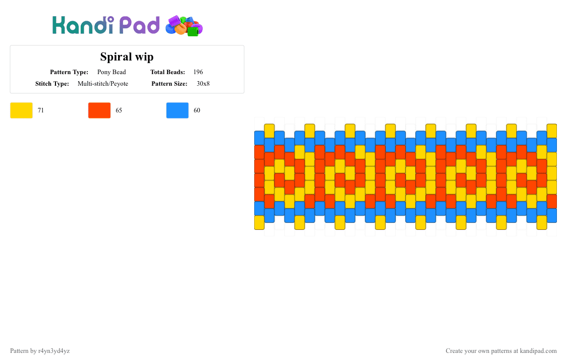 Clowncore spiral cuff with primary colors - Pony Bead Pattern by r4yn3yd4yz on Kandi Pad - red,yellow