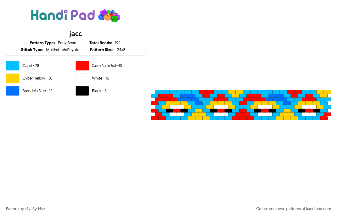 jester and clown face cuff - Pony Bead Pattern by r4yn3yd4yz on Kandi Pad - colorful, cute, light blue, primary colors, red, triangle