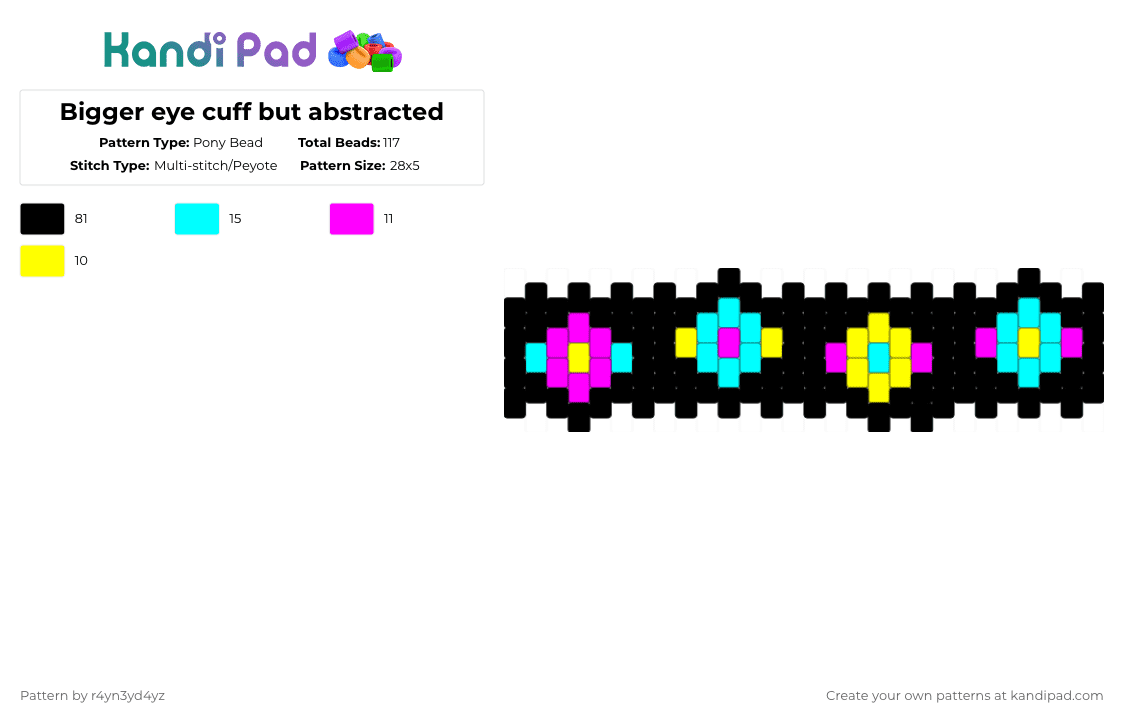 Bigger eye cuff but abstracted - Pony Bead Pattern by r4yn3yd4yz on Kandi Pad - black,light blue,the amazing digital circus,tadc,abstract,colorful,eye,spooky,cuff,dark