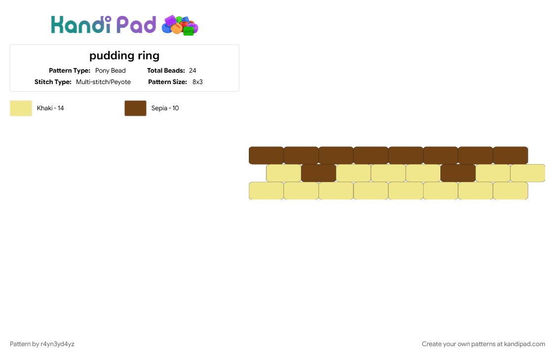 pudding ring - Pony Bead Pattern by r4yn3yd4yz on Kandi Pad - brown, cute, dessert, food, small, sweet, treat, yellow