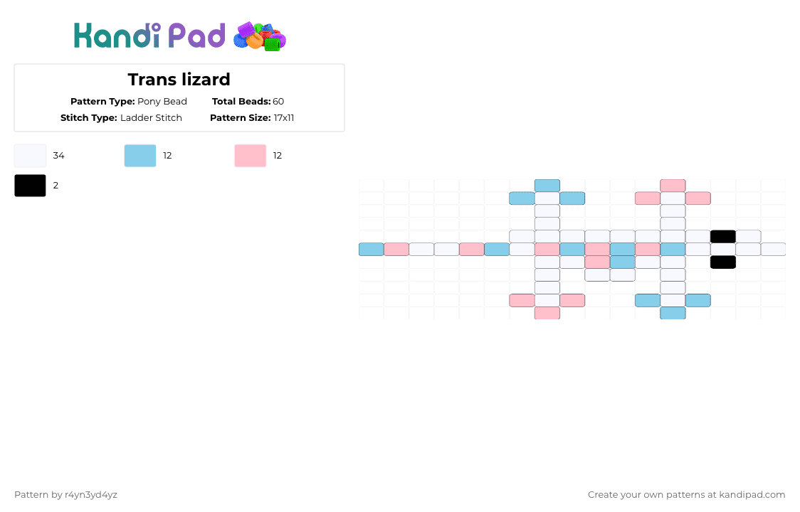 Trans lizard [read description] - Pony Bead Pattern by r4yn3yd4yz on Kandi Pad - white,light blue,pink