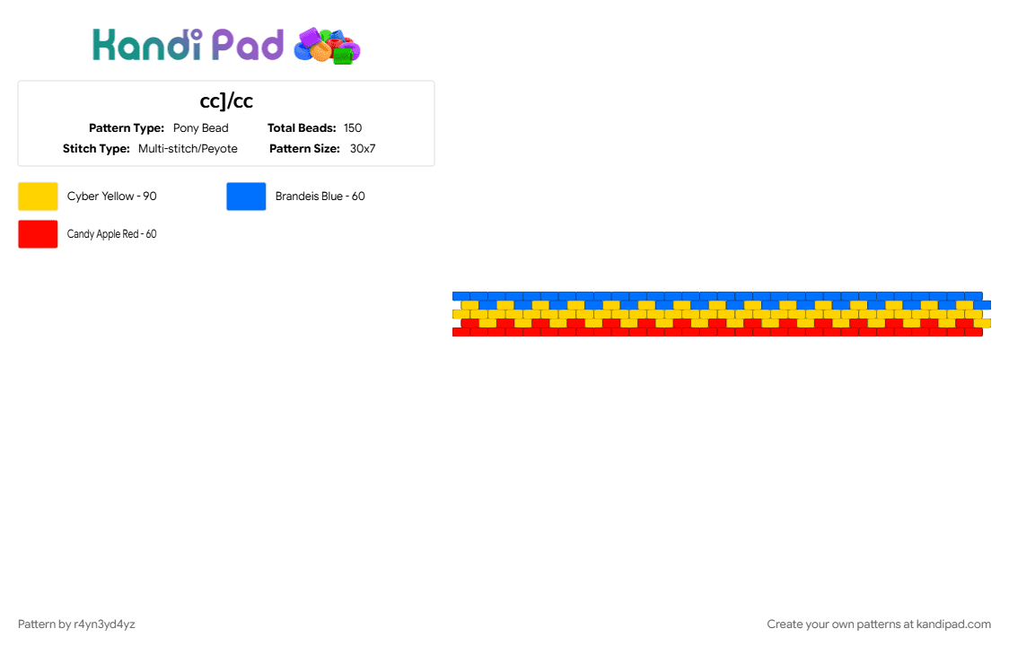 primary color clowncore cuff - Pony Bead Pattern by r4yn3yd4yz on Kandi Pad - blue, clowncore, colorful, kidcore, red, yellow