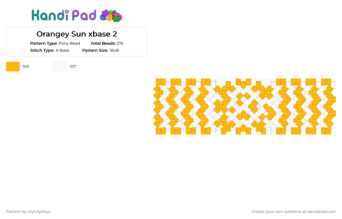 Orange Sun xbase cuff 2 - Pony Bead Pattern by r4yn3yd4yz on Kandi Pad - white,orange,whimsical,twee,nature