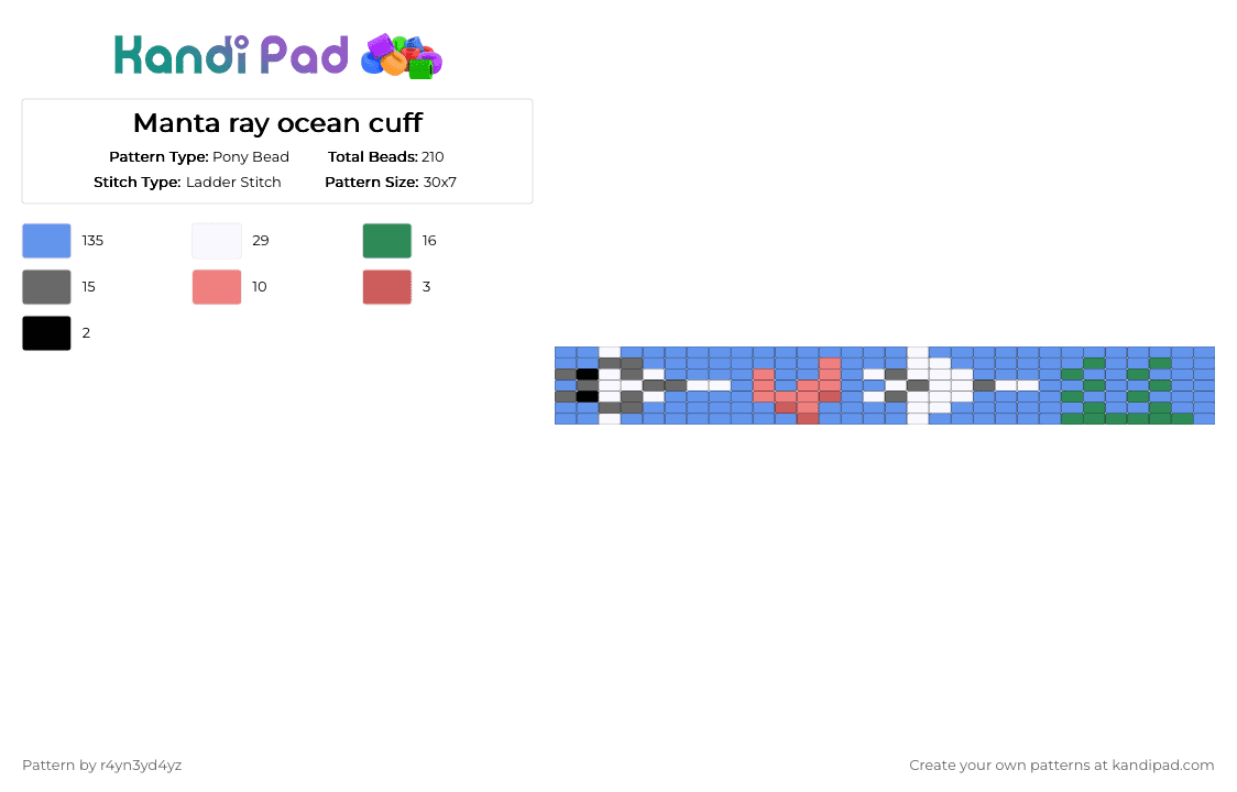 Manta ray ocean ladder cuff - Pony Bead Pattern by r4yn3yd4yz on Kandi Pad - light blue,manta ray,sea creature,sea,blue,animals,cute,ladder,ray