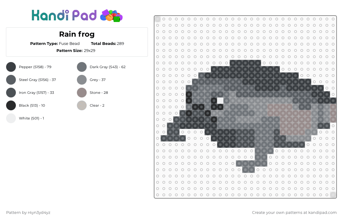 Rain frog - Fuse Bead Pattern by r4yn3yd4yz on Kandi Pad - gray