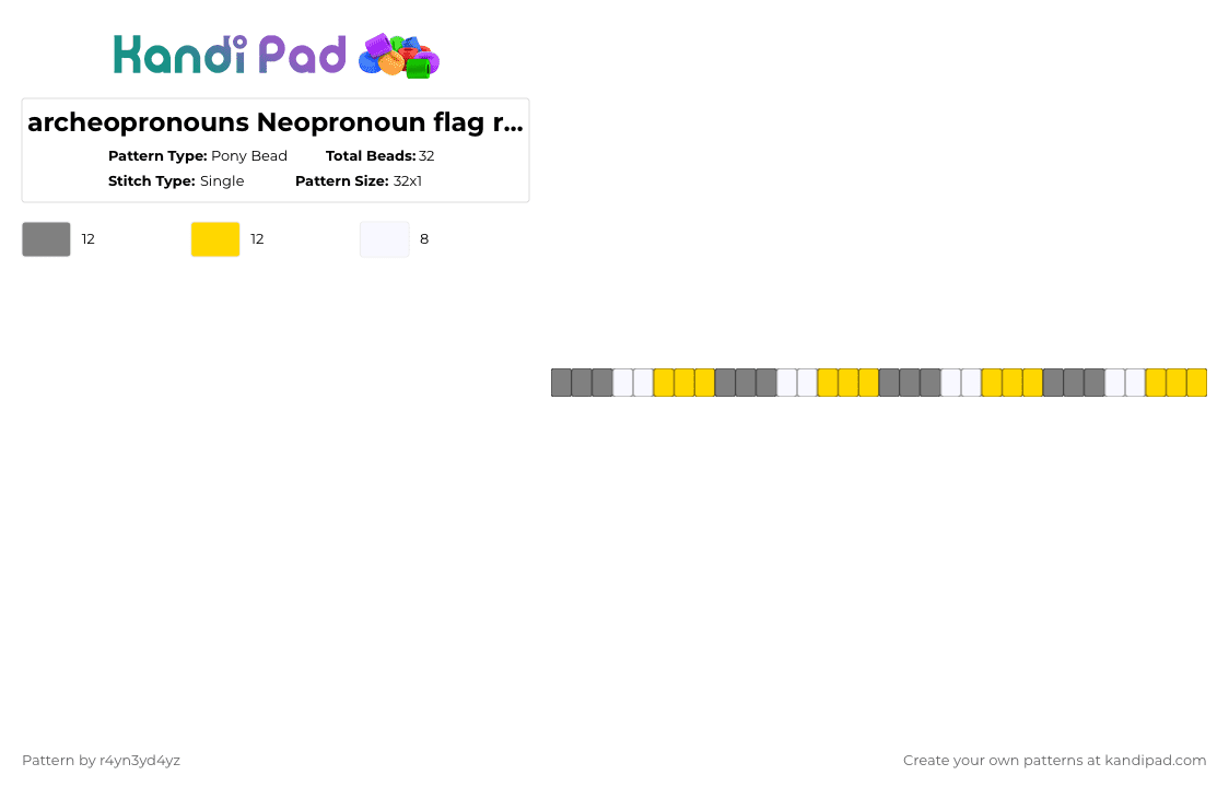 archeopronouns Neopronoun flag requested by @frenchiest_fry - Pony Bead Pattern by r4yn3yd4yz on Kandi Pad - gray,yellow