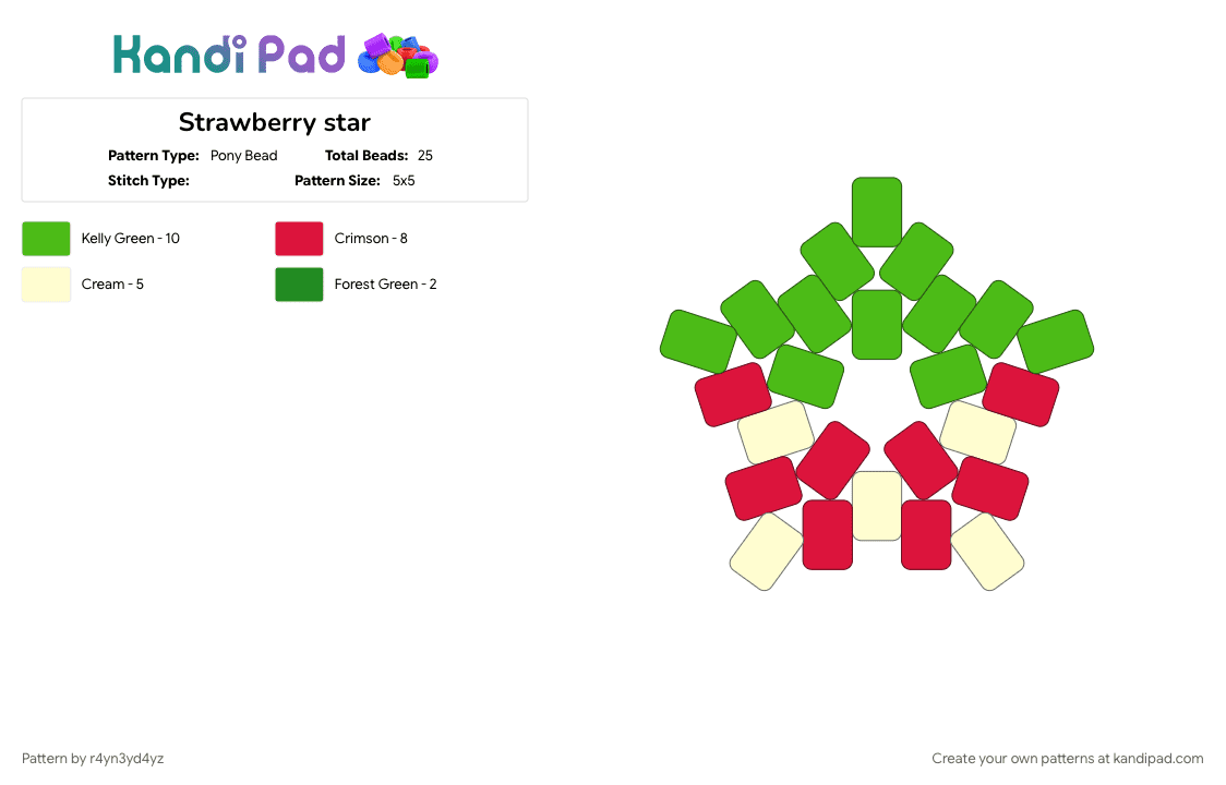 Strawberry star - Pony Bead Pattern by r4yn3yd4yz on Kandi Pad - food, fruit, green, nature, red, sweet