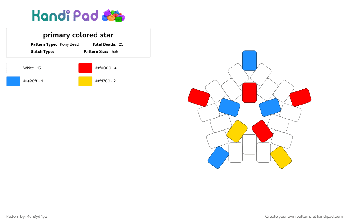 primary color and white star - Pony Bead Pattern by r4yn3yd4yz on Kandi Pad - clowncore, colorful, light blue, primary colors, red, white