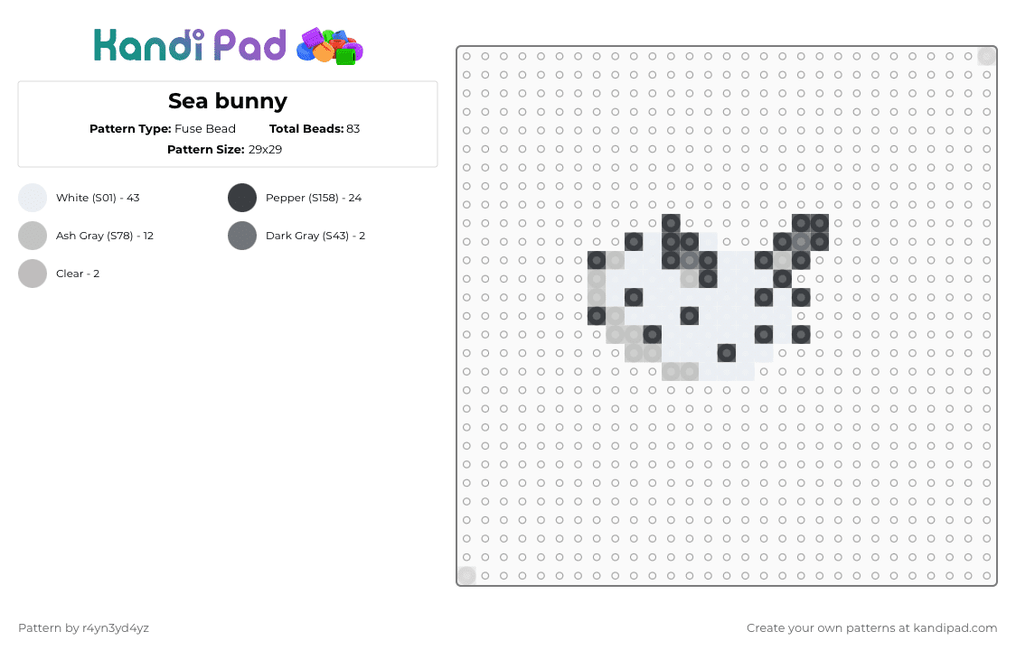Sea bunny - Fuse Bead Pattern by r4yn3yd4yz on Kandi Pad - white,beige