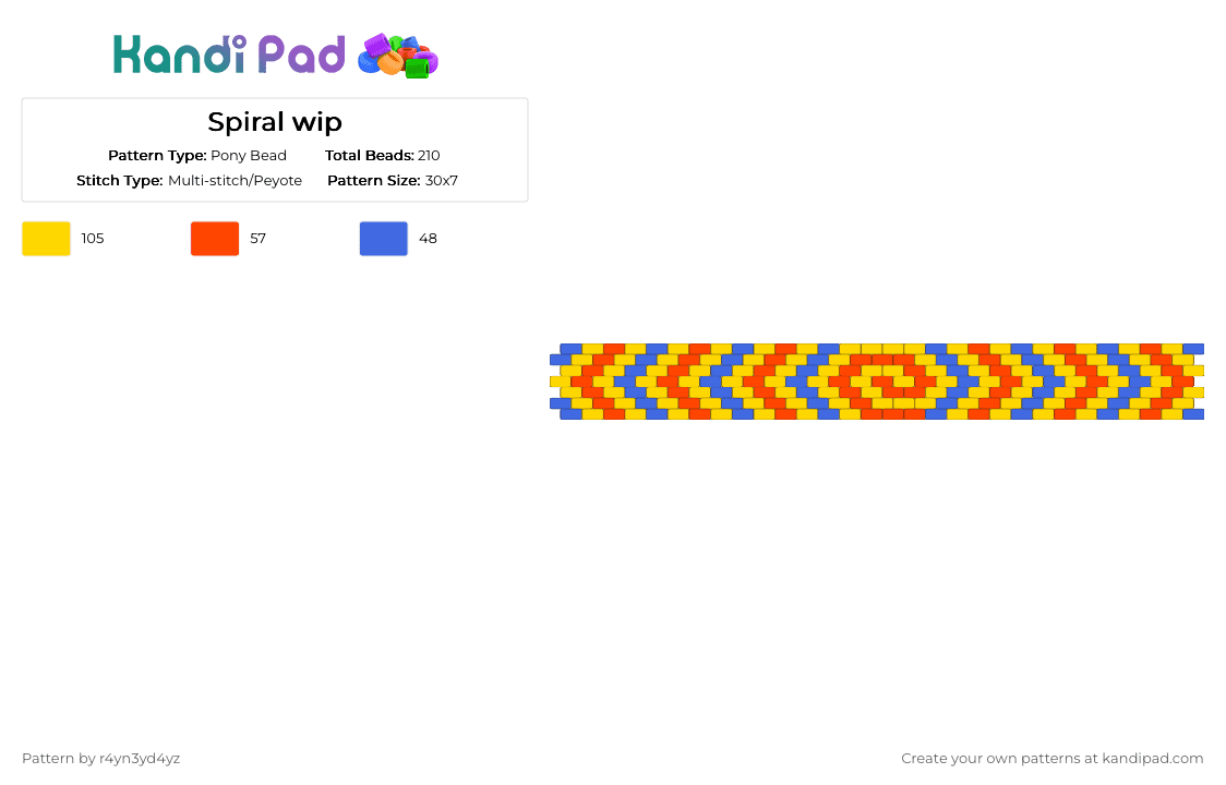 red yellow and blue spiral peytote cuff - Pony Bead Pattern by r4yn3yd4yz on Kandi Pad - yellow
