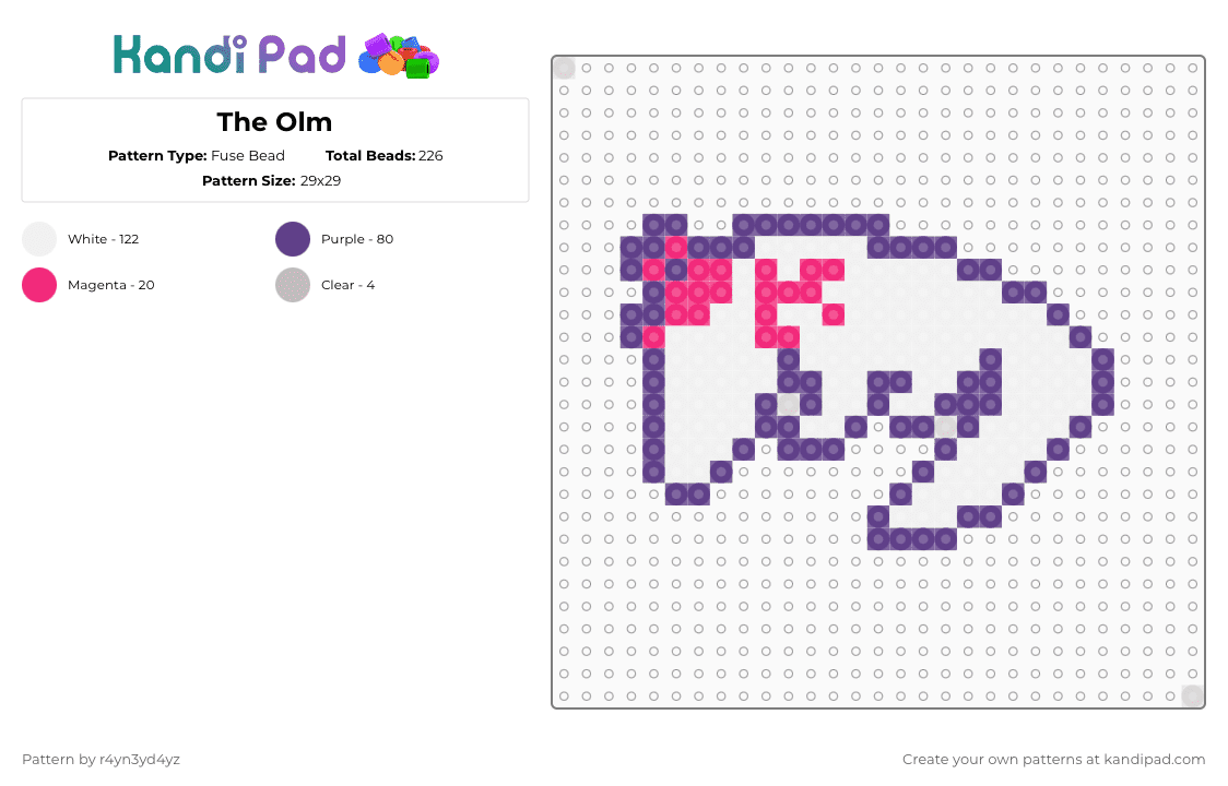 The Olm - Fuse Bead Pattern by r4yn3yd4yz on Kandi Pad - white,purple