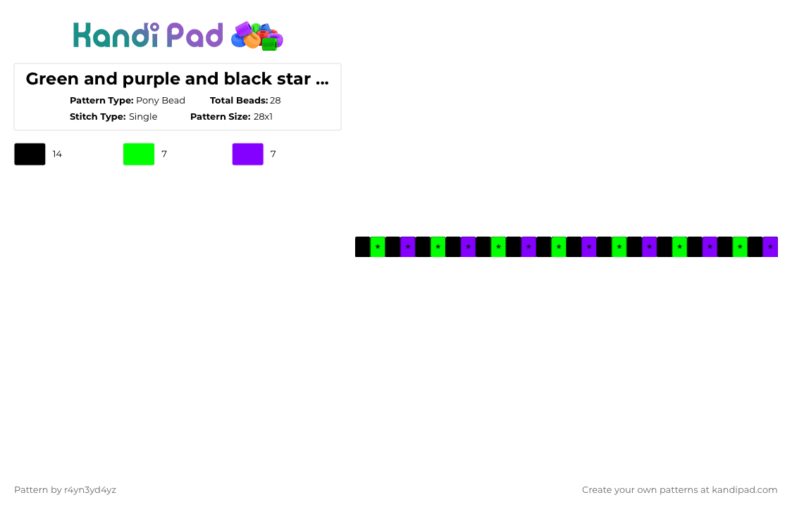Green and purple and black star single - Pony Bead Pattern by r4yn3yd4yz on Kandi Pad - green,purple,star,single,black,neon,scene,emo