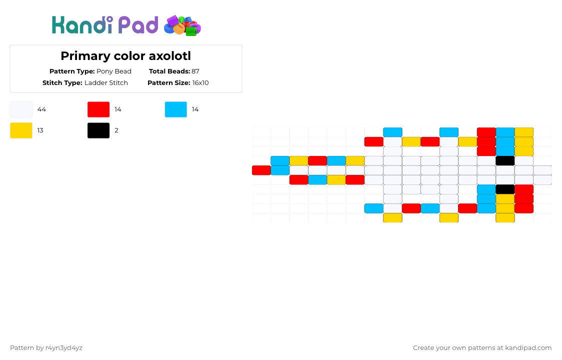 Primary color axolotl [read description] - Pony Bead Pattern by r4yn3yd4yz on Kandi Pad - white,red,light blue