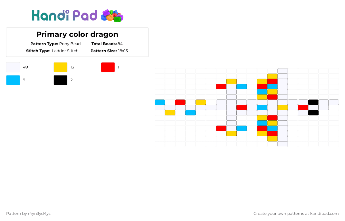 Primary color dragon - Pony Bead Pattern by r4yn3yd4yz on Kandi Pad - white,red,yellow