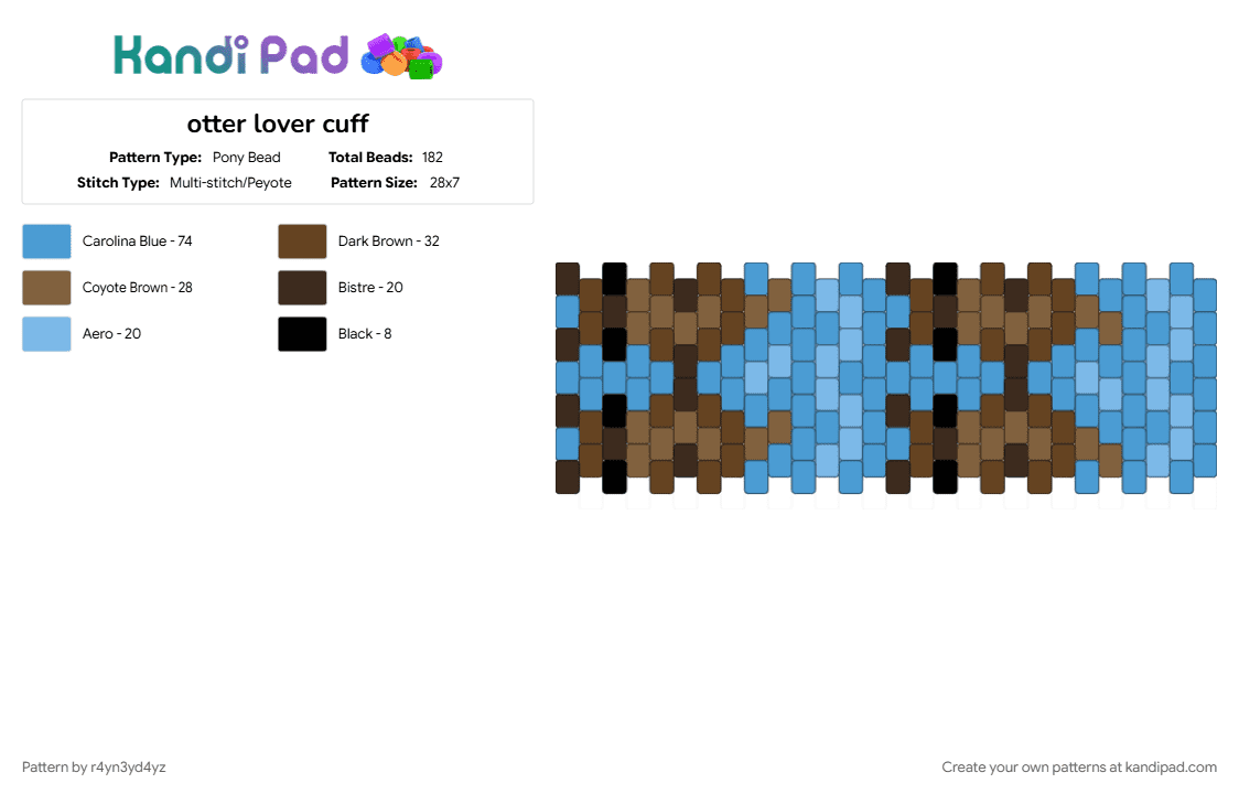 otter lovers cuff - Pony Bead Pattern by r4yn3yd4yz on Kandi Pad - animal, blue, brown, cute, light blue, love, mammal, ocean