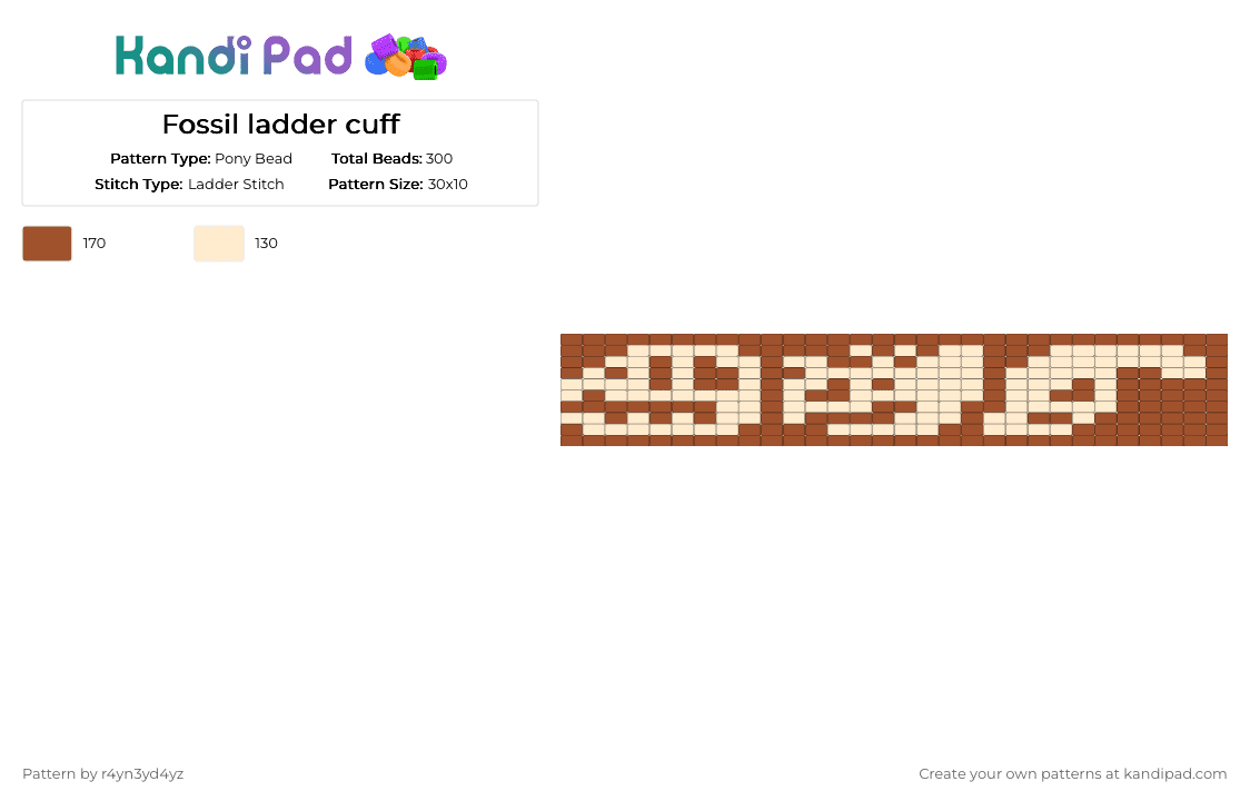 Dino Fossil ladder cuff - Pony Bead Pattern by r4yn3yd4yz on Kandi Pad - red,beige,dinosaur,fossil,white,brown,t rex,triceratops,parasaurlophus
