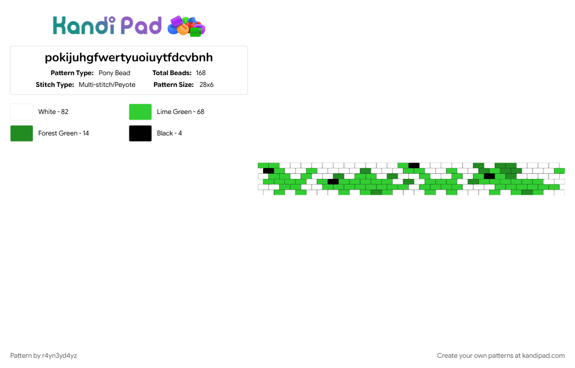 green dinos cuff - Pony Bead Pattern by r4yn3yd4yz on Kandi Pad - animal, cute, dinosaur, green, prehistoric, white