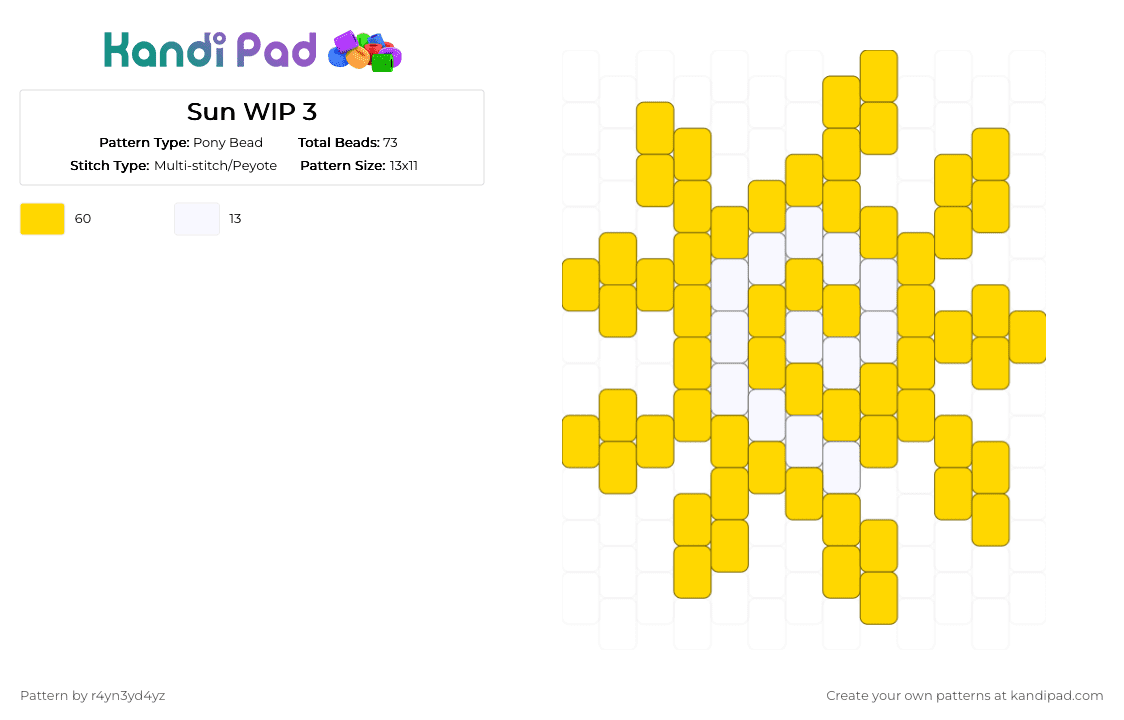 Yellow sun peytote charm 2 - Pony Bead Pattern by r4yn3yd4yz on Kandi Pad - yellow,nature,whimsical,twee