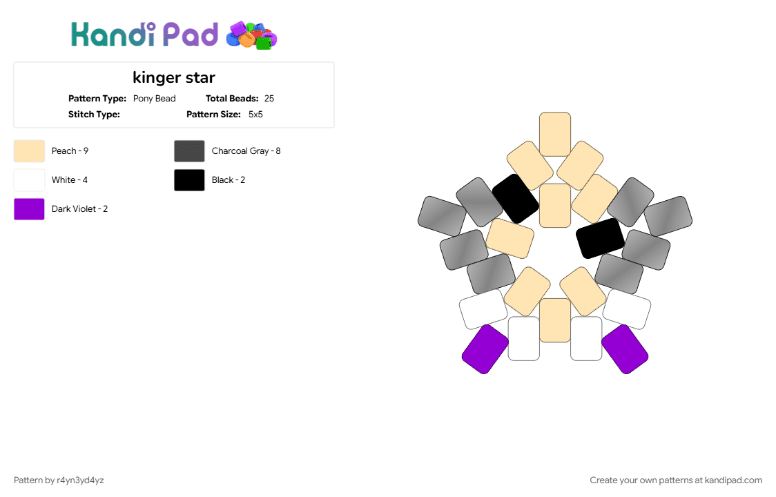 kinger star tadc - Pony Bead Pattern by r4yn3yd4yz on Kandi Pad - beige, brown