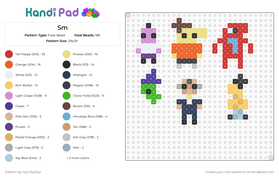 Mini Smiling friends character figures - Fuse Bead Pattern by r4yn3yd4yz on Kandi Pad - red,yellow,orange,purple,smiling friends,adult swim,cartoon,show