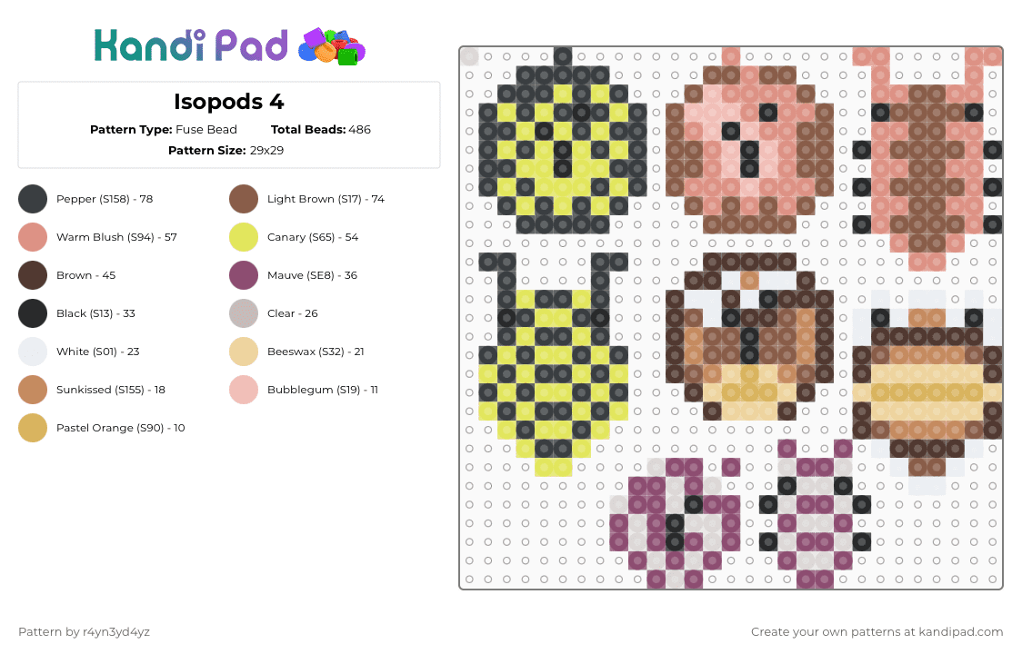Isopods 4 - Fuse Bead Pattern by r4yn3yd4yz on Kandi Pad - beige,tan,yellow