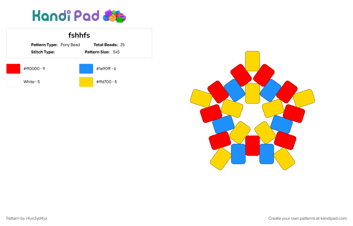 Primary color star - Pony Bead Pattern by r4yn3yd4yz on Kandi Pad - clowncore, red, yellow