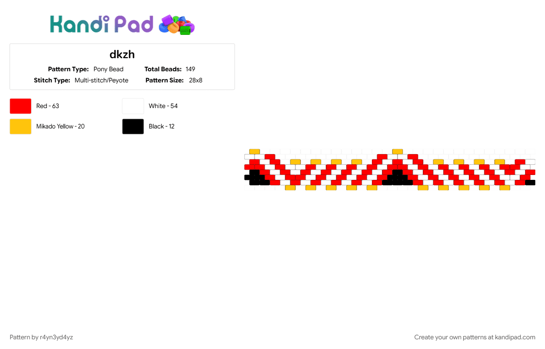 Striped Circus tent cuff - Pony Bead Pattern by r4yn3yd4yz on Kandi Pad - clowncore, red
