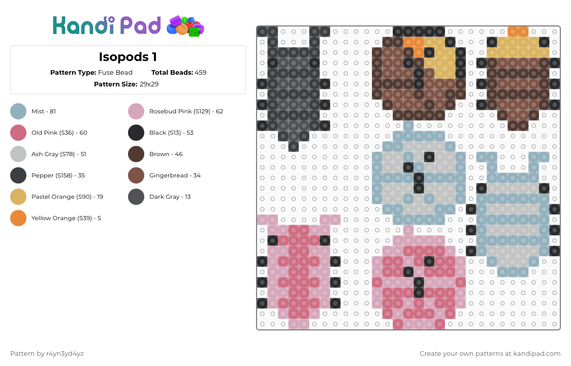 Isopods 1 Fuse Bead Pattern - Kandi Pad | Kandi Patterns, Fuse Bead ...