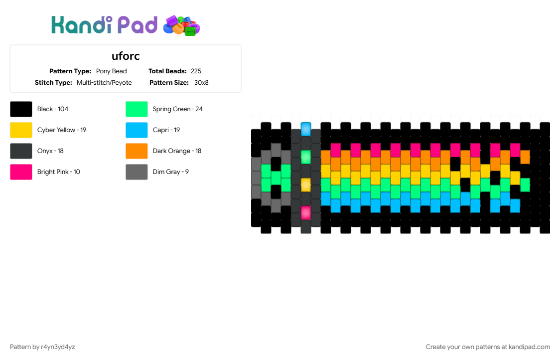 UFO blasting rainbow through space cuff - Pony Bead Pattern by r4yn3yd4yz on Kandi Pad - alien, black, colorful, cute, galaxy, orange, teal