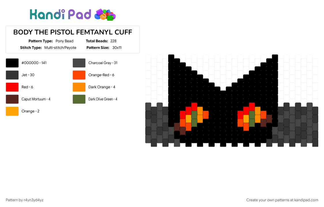 BODY THE PISTOL FEMTANYL CUFF - Pony Bead Pattern by r4yn3yd4yz on Kandi Pad - black, brown, dark, music, spooky, token