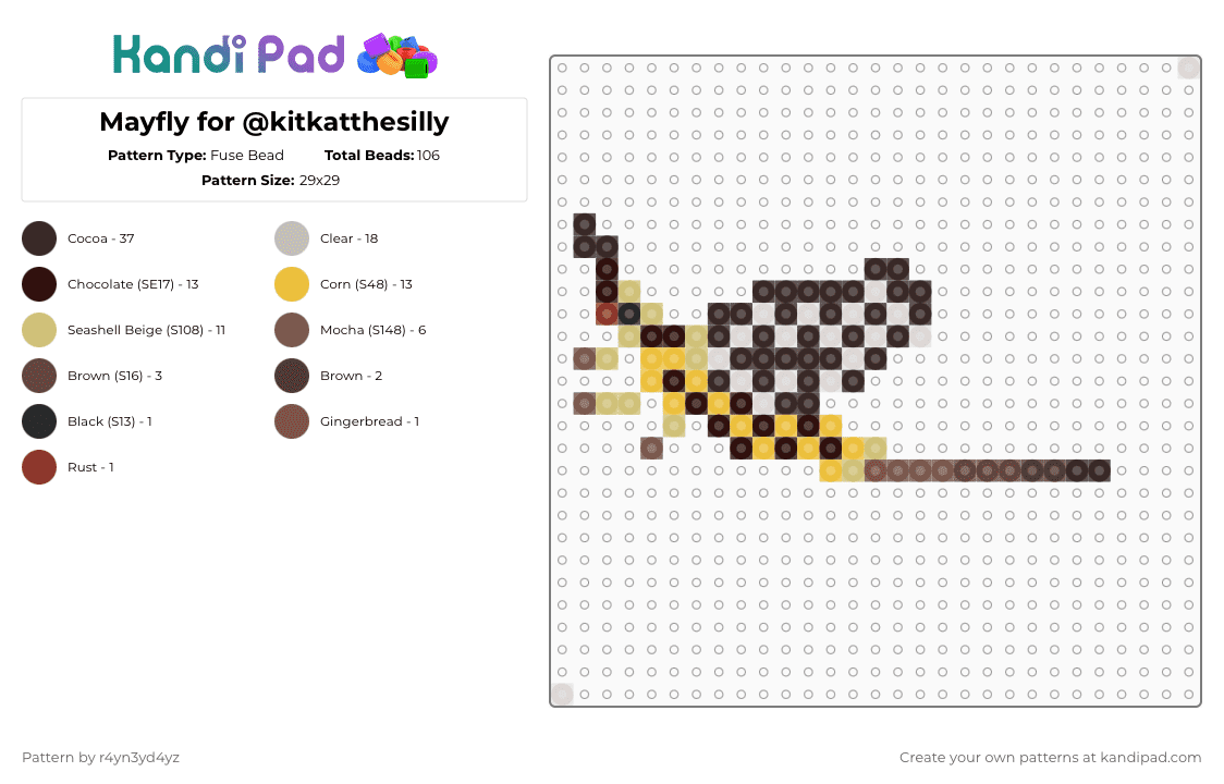 Mayfly for @kitkatthesilly - Fuse Bead Pattern by r4yn3yd4yz on Kandi Pad - brown,beige