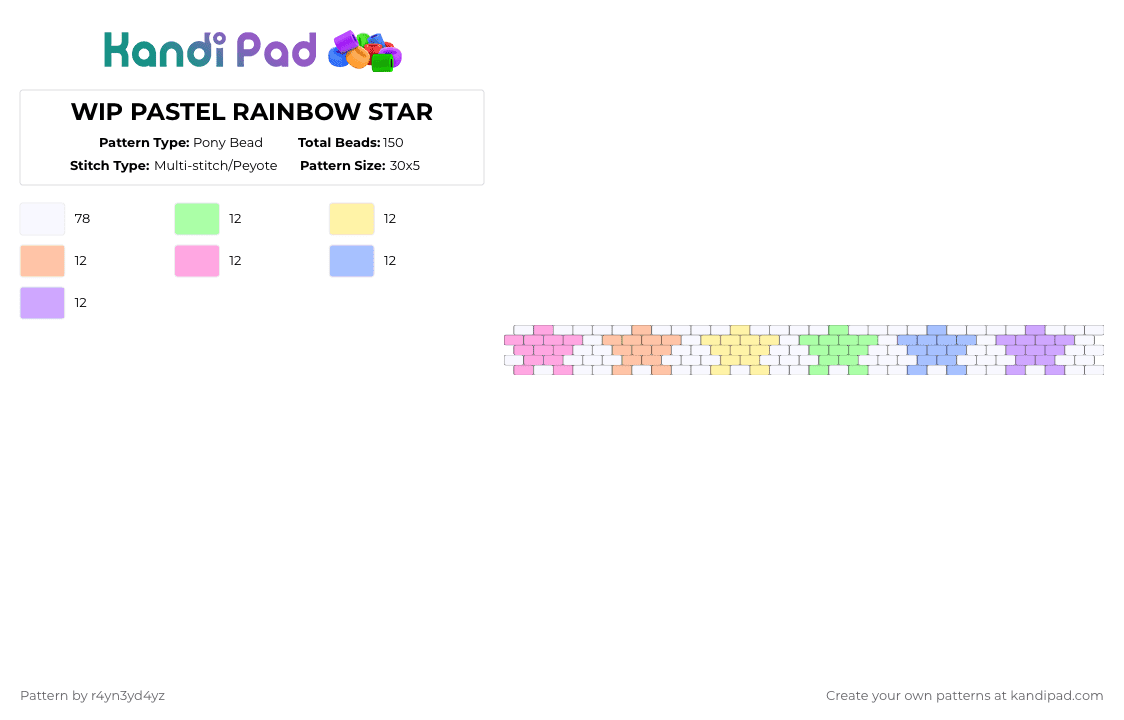 Pastel rainbow star peytote - Pony Bead Pattern by r4yn3yd4yz on Kandi Pad - white,pink,rainbow,colorful,pastel,star,cute,decora,cuff