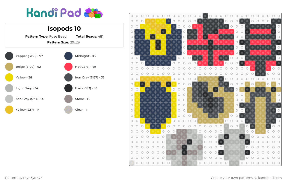 Isopods 10 - Fuse Bead Pattern by r4yn3yd4yz on Kandi Pad - purple,beige